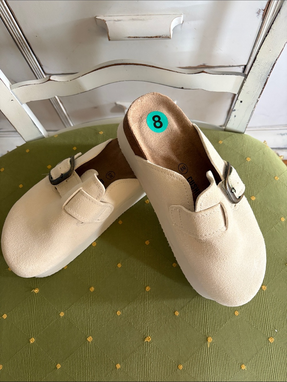 Cushionaire Women's Cream Suede Slip-On Clog 1/2 “ platform 8
